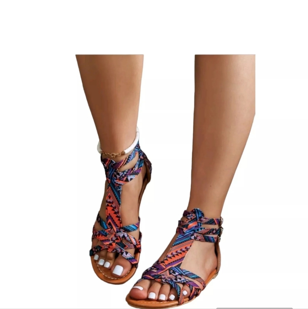 Women Multi -Color Geometric pattern flat sandals